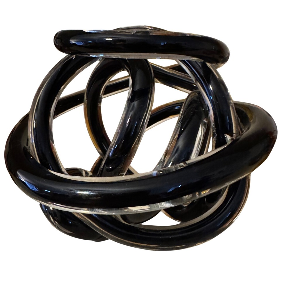 Black Glass Knot Ball Sculpture Art Glass Twisted Abstract Handmade Paperweight